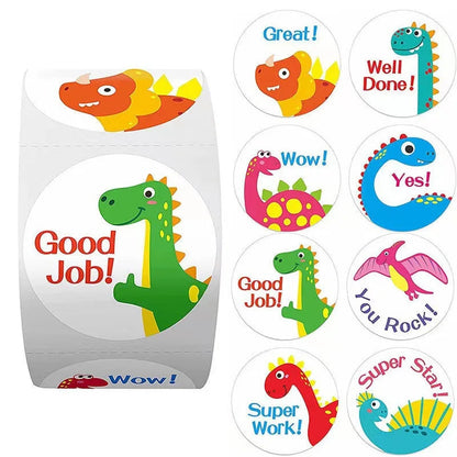 100-500 Pcs 1inch/2.5cm Animal Good Job Cool Stickers Roll for Envelope Praise Reward Student Work Label Stationery Seal Lable - petguardiansupplies