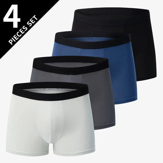 4 Pack Europe and America Size MEN'S Solid Color Sexy Boxer Underwear Antibacterial Breathable plus Size MEN'S Shorts Underwear - petguardiansupplies