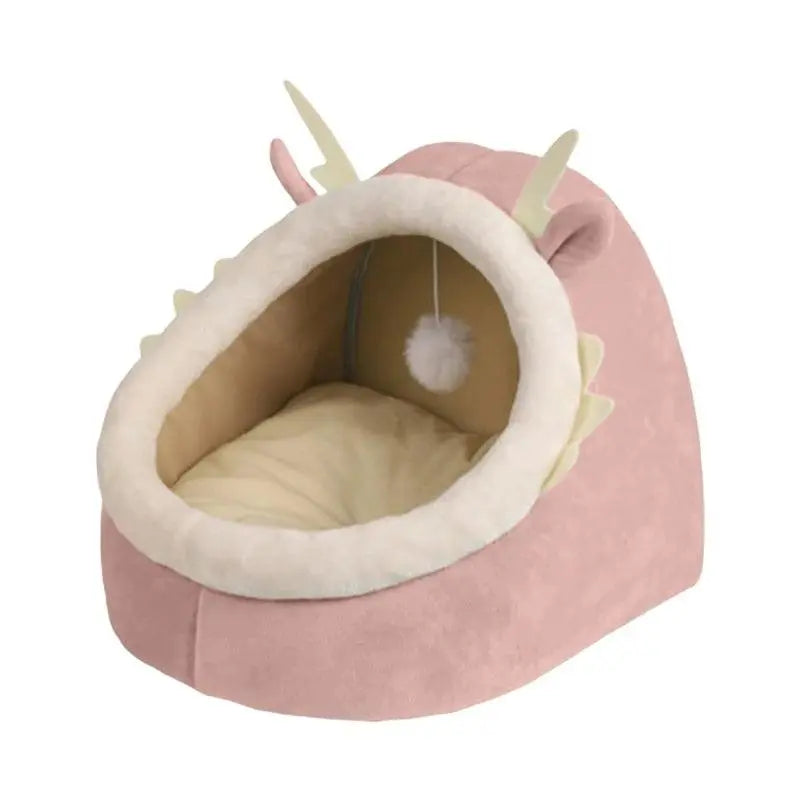 Dragon Cats Bed Dog House Plush Resting Cushion with Teaser Cats Warm Cave - petguardiansupplies