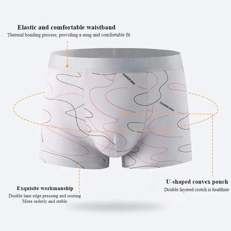 4Pcs Men's Boxer Line Printed Underpants U Convex Panties Sexy Underwear Antibacterial Breathable plus Size Men's Underwear - petguardiansupplies