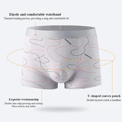 4Pcs Men's Boxer Line Printed Underpants U Convex Panties Sexy Underwear Antibacterial Breathable plus Size Men's Underwear - petguardiansupplies