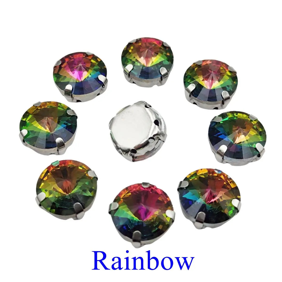 Glass Rhinestones! Satellite / Round Shape Diamond With Claw Sew On Strass Metal Base Buckle Crystal Stone Beads For Clothes - petguardiansupplies