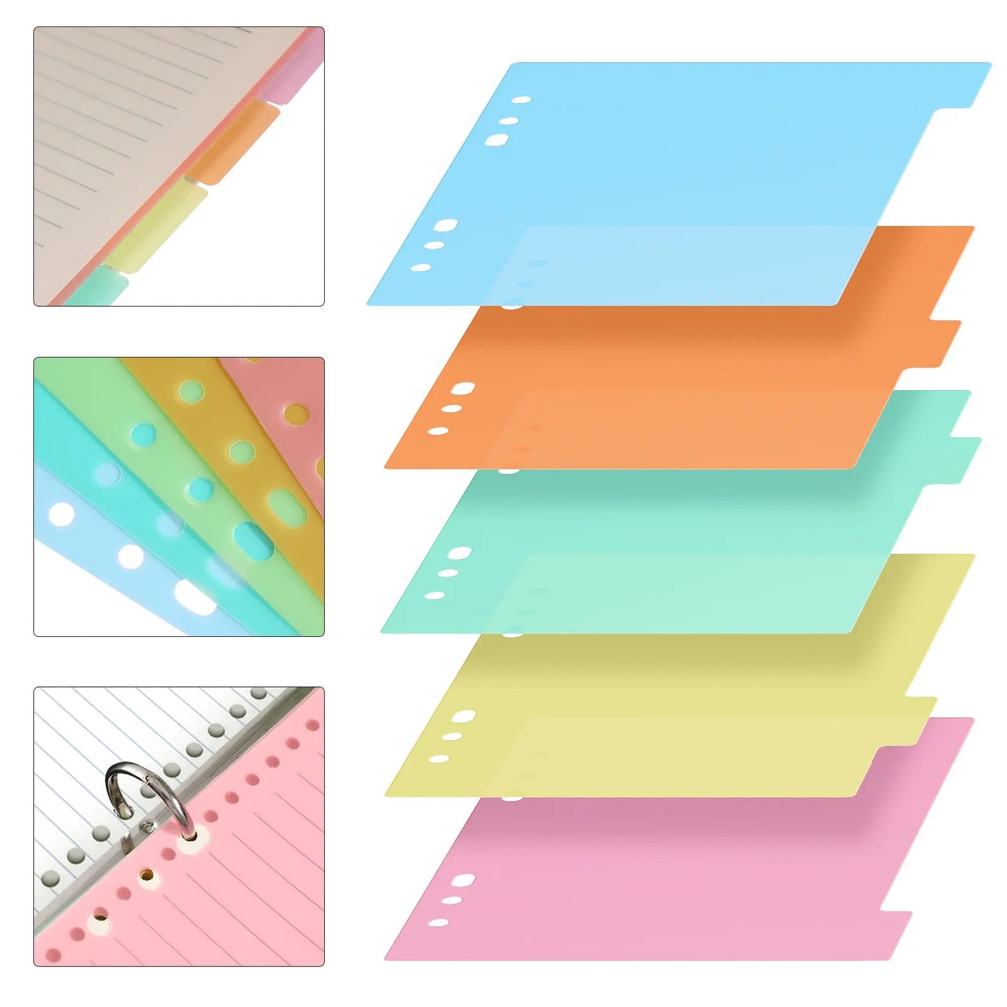 10 Pcs Divider Index Board Dividers Labels Binder for Notebook Page 6 Ring with Pockets File Folder Tabs Binders Cute Office A5 - petguardiansupplies