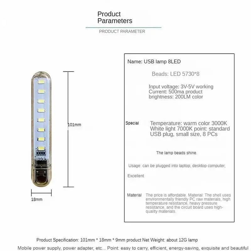 Aswesaw Mini USB LED Table Lamp Portable Reading Desk Light For Camping Power Bank Notebook 8Leds Book Night lights Flashlight - petguardiansupplies