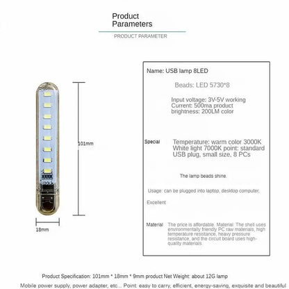 Aswesaw Mini USB LED Table Lamp Portable Reading Desk Light For Camping Power Bank Notebook 8Leds Book Night lights Flashlight - petguardiansupplies