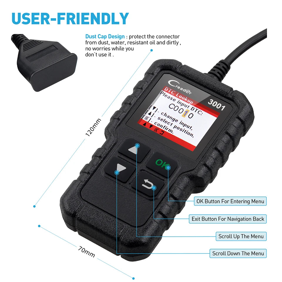 Launch X431 CR3001 Support Full OBDII/EOBD function Creader 3001 diagnostic tool Multilingual code reader scanner PK CR319 OM123 - petguardiansupplies