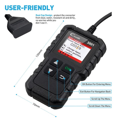 Launch X431 CR3001 Support Full OBDII/EOBD function Creader 3001 diagnostic tool Multilingual code reader scanner PK CR319 OM123 - petguardiansupplies