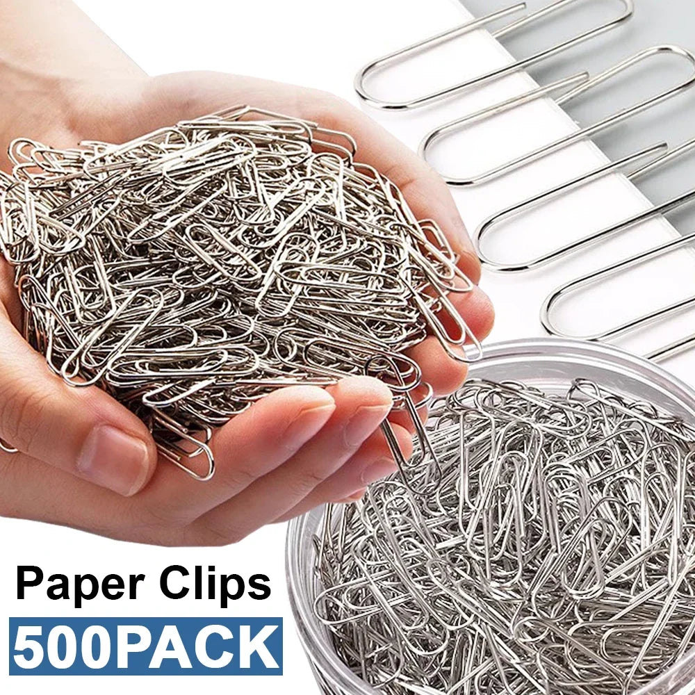 500/300/100/50PCS Metal Silver Paper Clips for Paperwork Stainless Steel Bookmark Paperclips Organizers Office School Supplies - petguardiansupplies