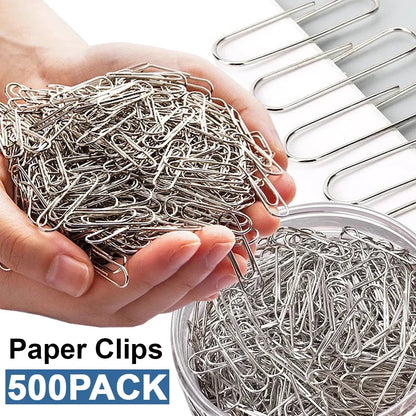 500/300/100/50PCS Metal Silver Paper Clips for Paperwork Stainless Steel Bookmark Paperclips Organizers Office School Supplies - petguardiansupplies