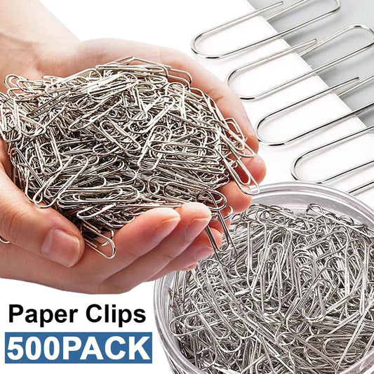 500/300/100/50PCS Metal Silver Paper Clips for Paperwork Stainless Steel Bookmark Paperclips Organizers Office School Supplies - petguardiansupplies