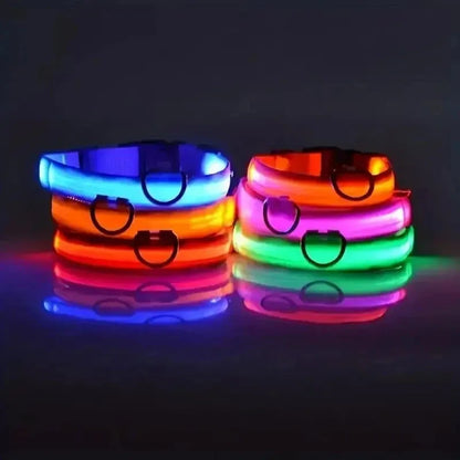 Nylon LED Night Safety Flashing Glow In The Dark Dog Leash Dogs Luminous Fluorescent Pet Dog Collar - petguardiansupplies