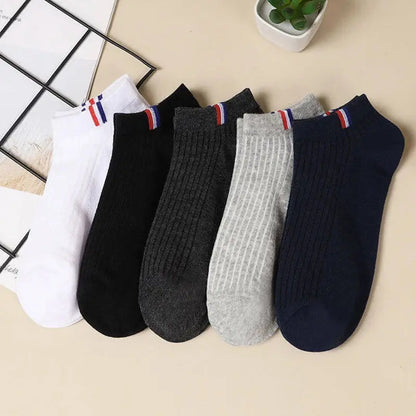 5 Pairs Thin Boat Socks Summer Blending Plain Color Mens Casual Breathable Sweat Absorbing Calibration - petguardiansupplies