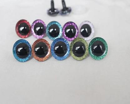 20pcs---9-12-14--16-18- 20 -24--30-35mm clear 3D glitter eyes plastic safety toy eyes long stem + glitter fabric + washer - petguardiansupplies