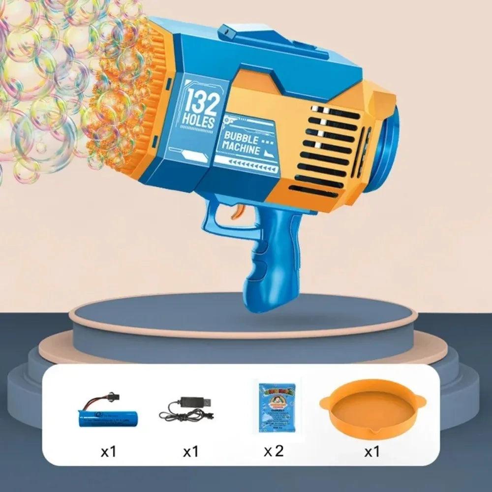 132 Holes Bubble Gun Rocket Bubbles Machine Gun Shape Automatic Bazooka Bubble Blower with Light Summer Toys for Children Gift - petguardiansupplies