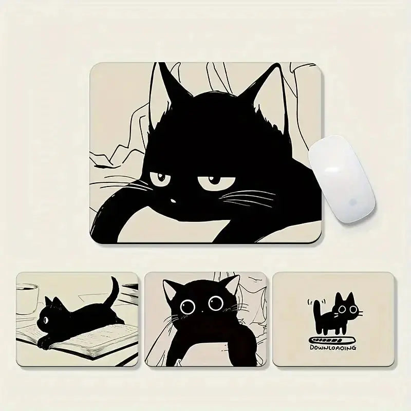 Black Cat Mousepad Small Office Computer Desk Mat Table Keyboard Big Mouse Pad Laptop Cushion Non-slip Deskpad Home Decor - petguardiansupplies