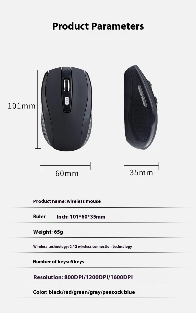 Wireless Mouse 2.4G Portable Mobile Optical Office Mouse Adjustable DPI Levels for Notebook PC Laptop MacBook - petguardiansupplies