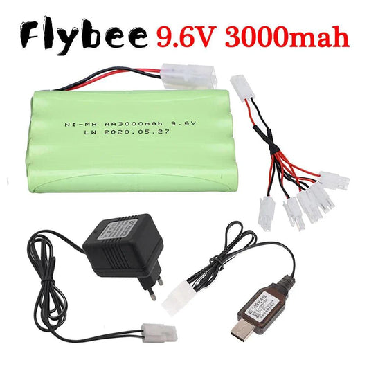 9.6V 3000mah NiMH Battery +9.6V Charger For Rc toys Car Trucks Tanks Trains Boats upgrade Ni-MH 8*AA 9.6v Rechargeable Battery - petguardiansupplies