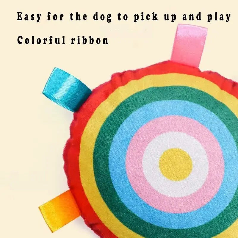 Pet interactive supplies plush frisbee with bell dog toy teeth grinding teeth cleaning resistant bite colorful webbing dog toy - petguardiansupplies