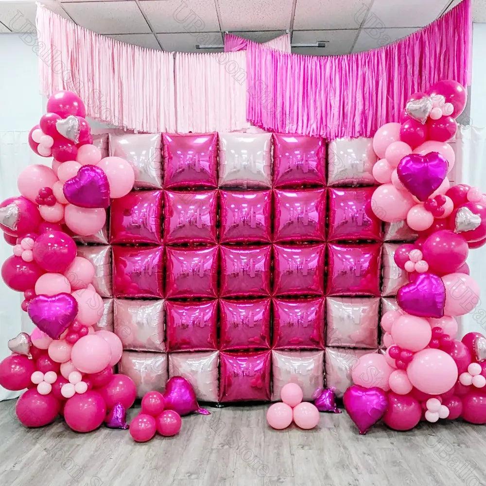 25/35Pcs Square Foil Balloons Wall Double Sided Metal Gold Hot Pink Square Balloon Backdrop for Birthday Baby Shower Wedding Dec - petguardiansupplies