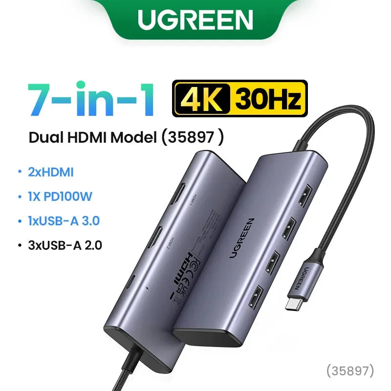 UGREEN Dual HDMI USB-C HUB 8K 4K HDMI Adapter 10 in 1 Splitter with RJ45 USB3.0 PD 100W Dock for MacBook Pro Air Laptop USB HUB - petguardiansupplies