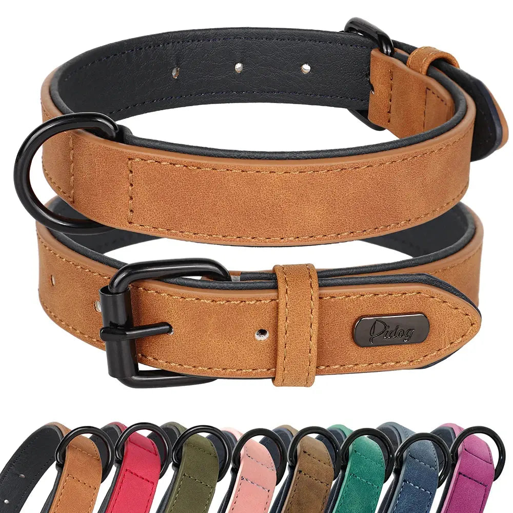 Large Dog Collar Soft Padded Dog Collars Durable Real Leather Pet Necklace Collar for Big Dogs Rottweiler Labrador Pitbull - petguardiansupplies