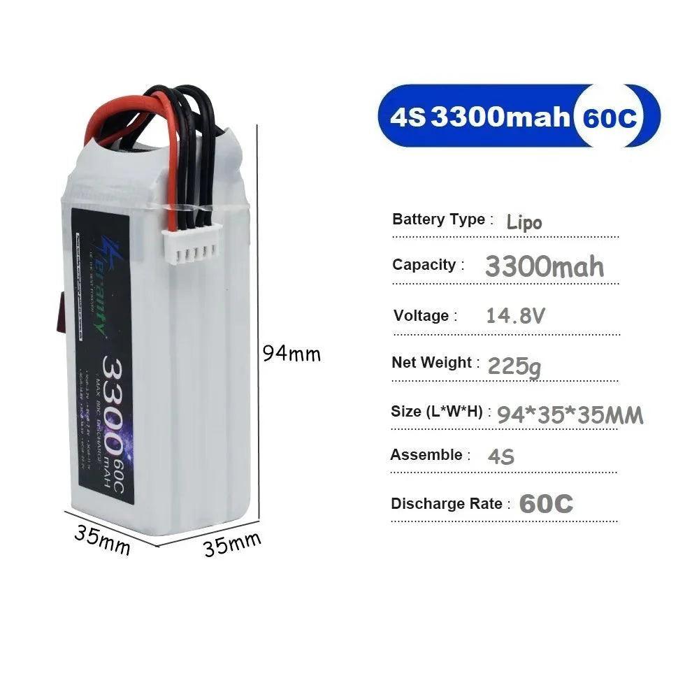 LiPo Rechargeable Battery 4S 3300mAh 60C 14.8V for RC FPV Racing Drone Quadcopter Drone Batteries With XT60 Connector Deans Plug - petguardiansupplies