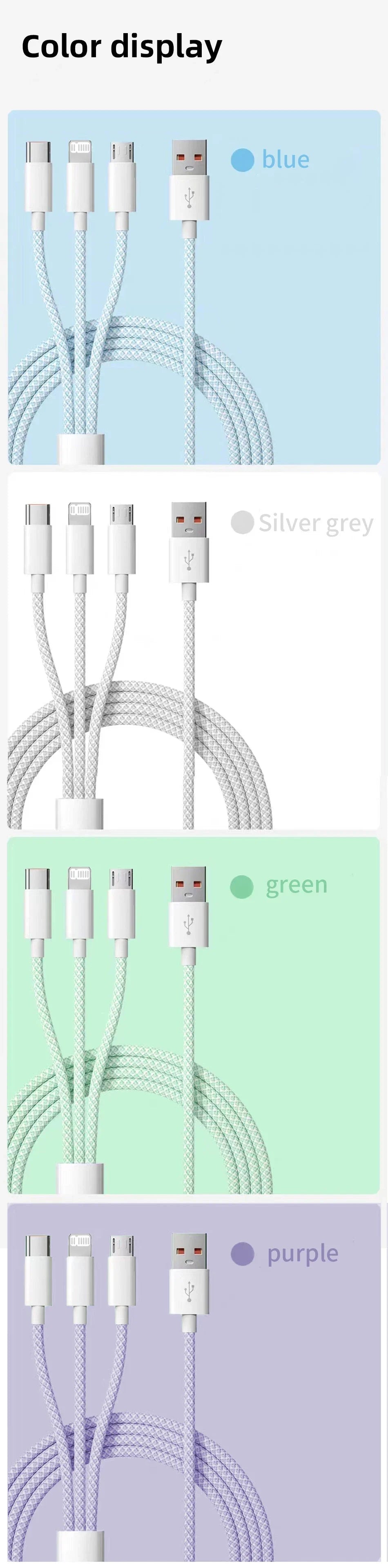 66W 6A 3 in 1 USB Fast Charging Cable Type-C Cable USB Type C Cable Micro USB Cable USB C Data Cable - petguardiansupplies