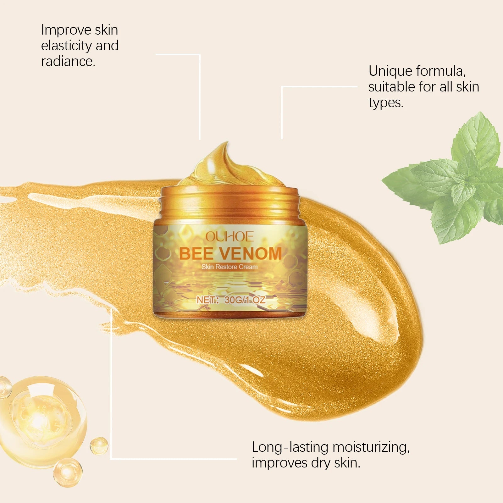 Bee Venom Skin Restore Cream - All Skin Types Anti-Aging Moisturizing Soothing Damaged Skin Repair Cream Portable - petguardiansupplies