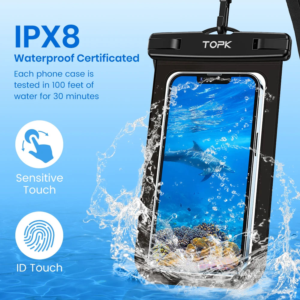 Waterproof Phone Pouch Case IPX8 Protective Cover with Clip Strap for Swimming Dry Bag Suitable for iPhone 15 Up to 7” - petguardiansupplies