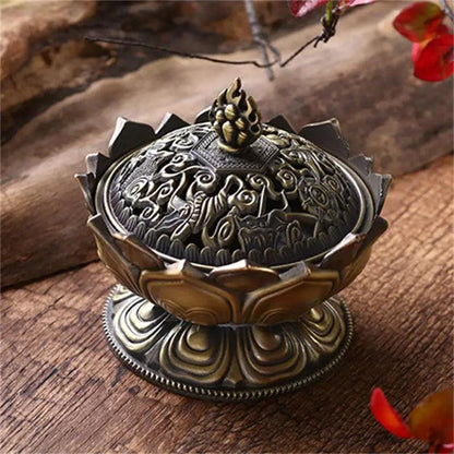 Lotus Flower Incense Burner Buddhism Buddha Holder Brass Mini Sandalwood Censer Incense Metal Craft Home Decoration - petguardiansupplies