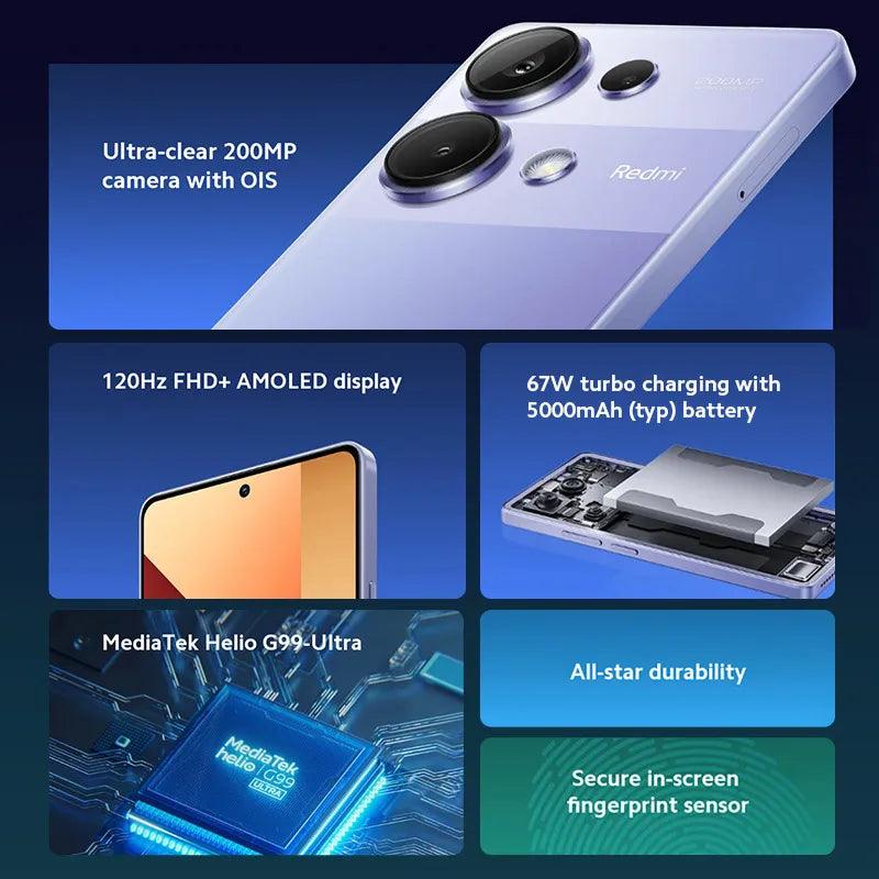 New Global Version Xiaomi Redmi Note 13 Pro 4G Smartphone MTK Helio G99-Ultra 6.67" AMOLED display 67W Turbo Charge with 5000mAh - petguardiansupplies