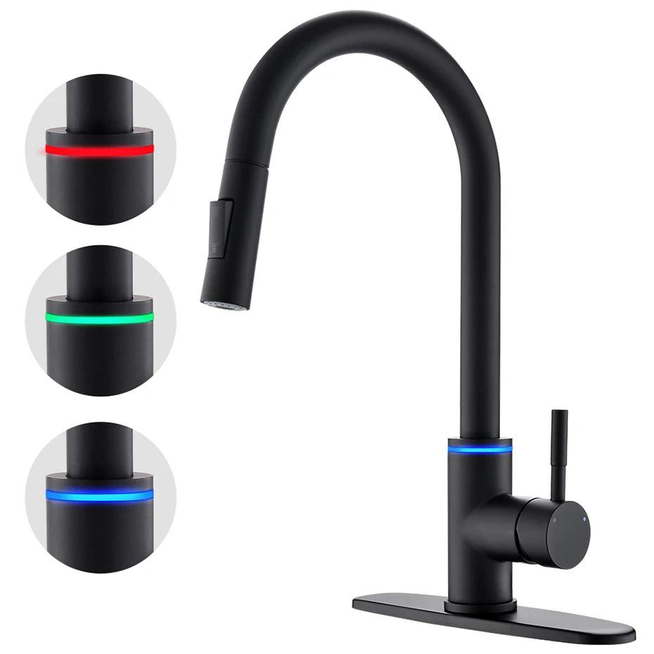 Kitchen Faucets Black Single Handle Pull Out Kitchen Tap Single Hole Handle Swivel 360 Degree Water Mixer Tap Mixer Tap 408906 - petguardiansupplies