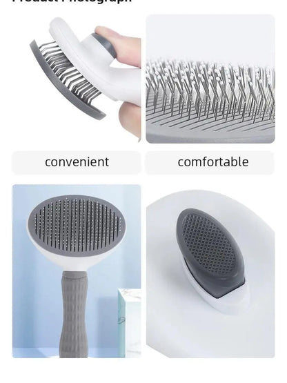 Pet Comb Automatic Hair Removal Comb Stainless Steel Needle Comb Cat Comb Cleaning Household Goods One Click Hair Removal - petguardiansupplies