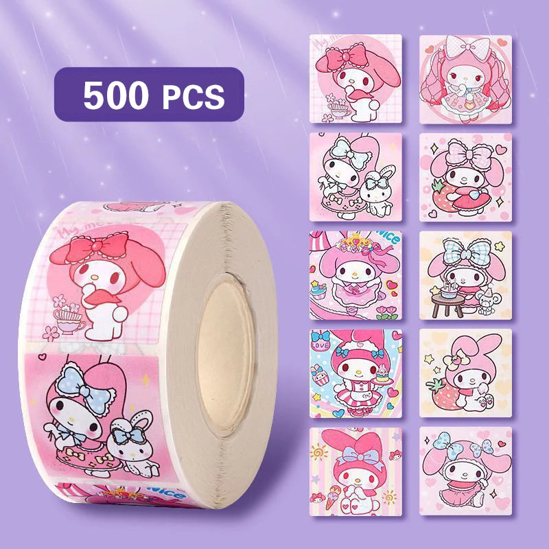 500PCS miniso Hello Kitty Cartoon Sticker Cute Cartoon Kuromi My Melody Children's Diary Bonus Gift Closure Diary Booklet Gift - petguardiansupplies