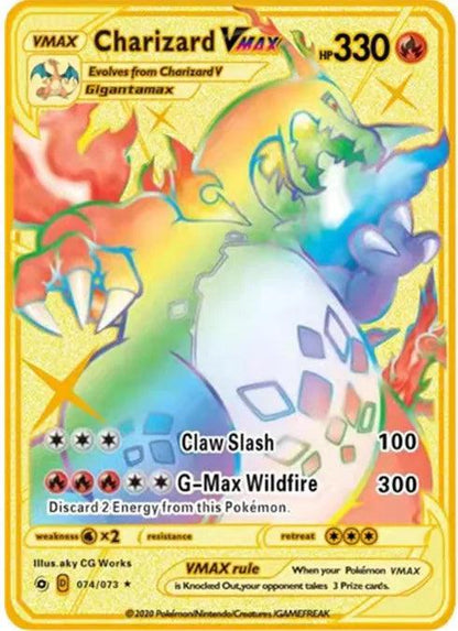 Pokemon English Metal Card Anime Pikachu Charizard Mewtwo Blastoise Vmax Shiny Letters Game Collection Card Kids Toy Gifts - petguardiansupplies