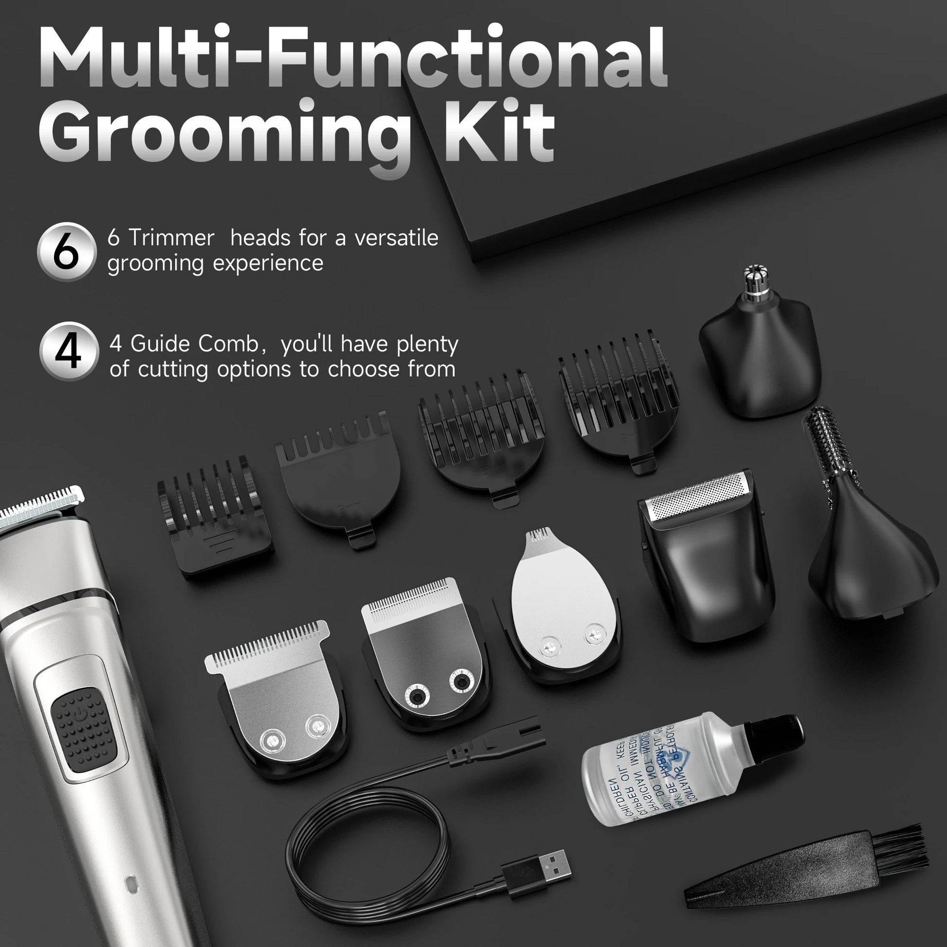 Men's Grooming Kit - Multifunctional Electric Hair Clippers Rechargeable Razor for Beard and Nose Trimming - petguardiansupplies