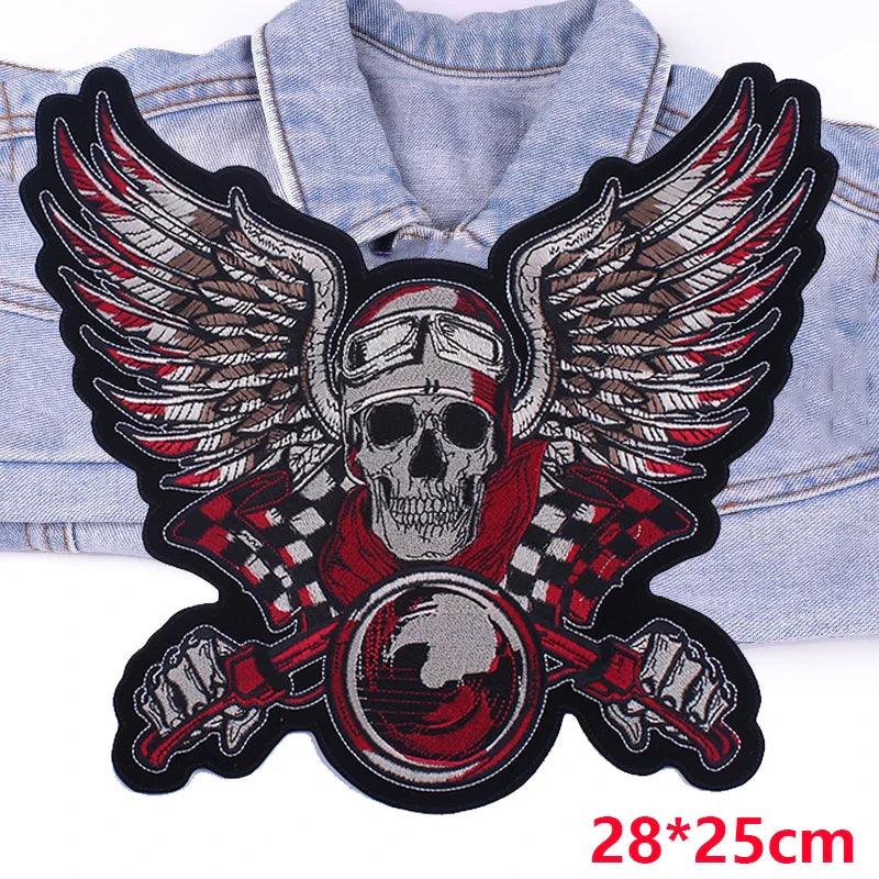 LAND FREE BRAVE Patch Large Back Embroidered Patches Motorcycle Biker Sewing Patch Iron On Patches For Clothing Jacket Jeans DIY - petguardiansupplies