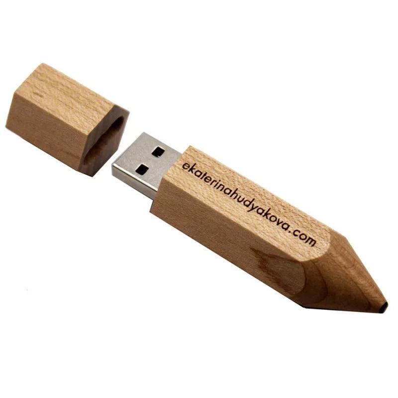 Wooden Pencil USB Flash Drives Free Custom Logo Pen Drive Maple Wood Real Capacity Memory Stick 64GB/32GB/16GB/8G/4G Gift U Disk - petguardiansupplies