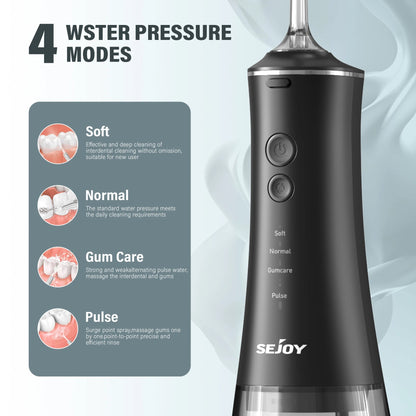 Sejoy Dental Oral Irrigator Water Flosser Thread Teeth Pick Mouth Washing Machine 4 Nozzels 4 Modes Magnetic Rechargeable - petguardiansupplies