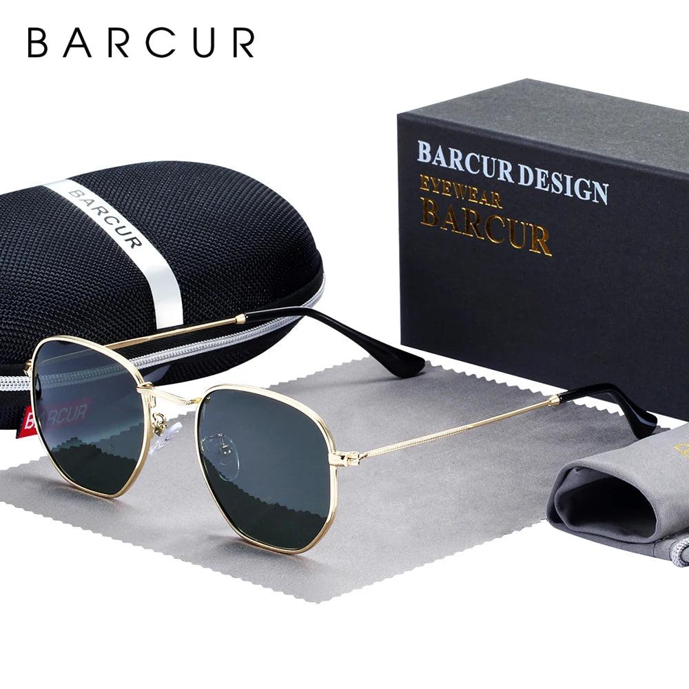 BARCUR Classic Retro Reflective Sunglasses Man Hexagon Sunglasses Metal Frame Eyewear Sun Glasses With Box Oculos De Sol gafas - petguardiansupplies