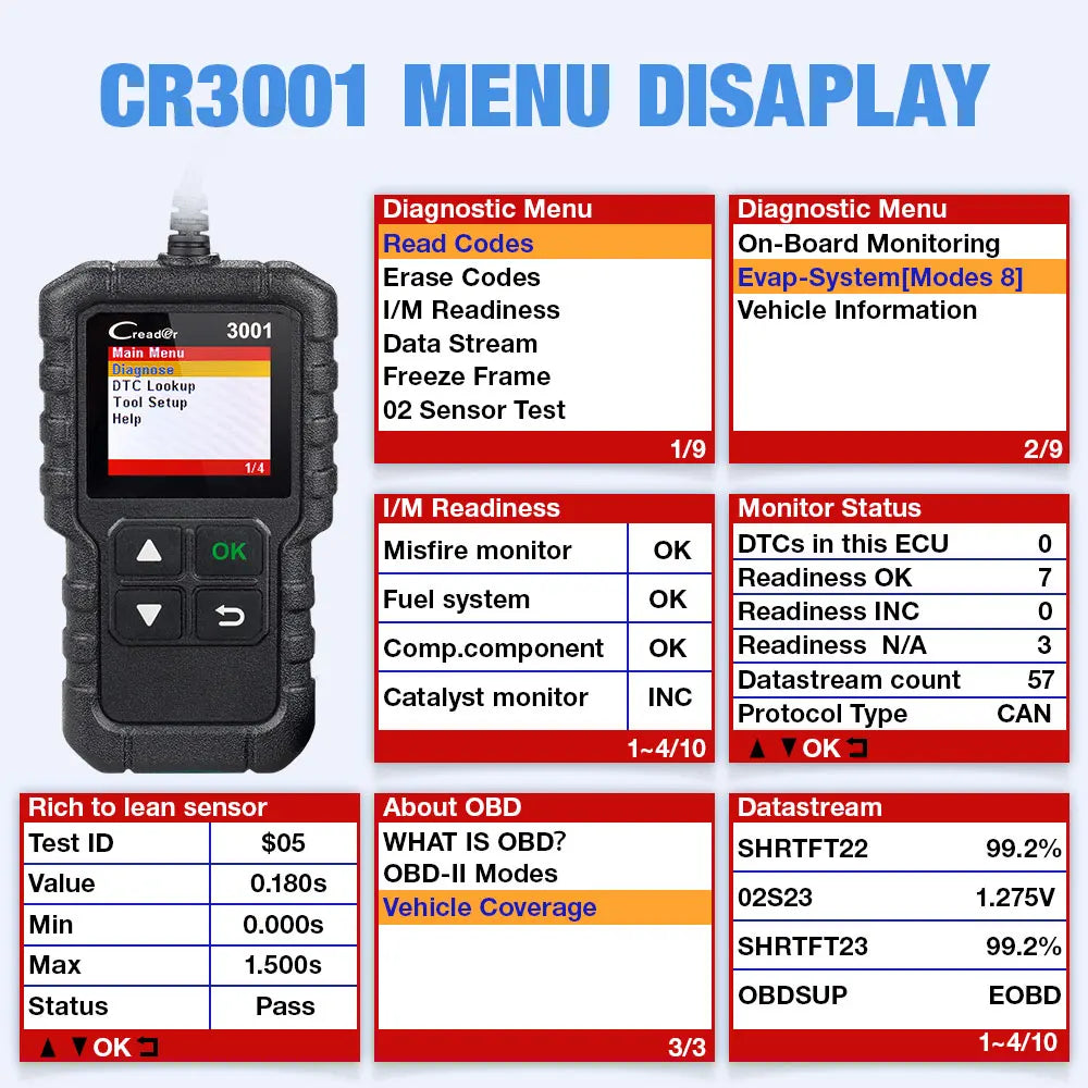 Launch X431 CR3001 Support Full OBDII/EOBD function Creader 3001 diagnostic tool Multilingual code reader scanner PK CR319 OM123 - petguardiansupplies