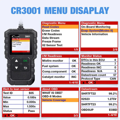 Launch X431 CR3001 Support Full OBDII/EOBD function Creader 3001 diagnostic tool Multilingual code reader scanner PK CR319 OM123 - petguardiansupplies