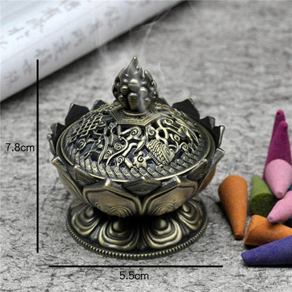 Lotus Flower Incense Burner Buddhism Buddha Holder Brass Mini Sandalwood Censer Incense Metal Craft Home Decoration - petguardiansupplies