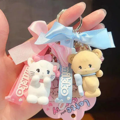 Anime Kawali Mikko Mousse Souffle Cammy Latte Keychain Car Bag Pendant Cartoon Bow Accessories Ins Cute Kids Toys Gift For Girls - petguardiansupplies