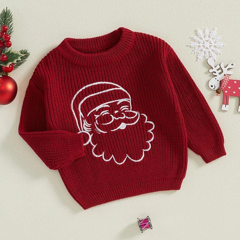 FOCUSNORM 0-3Y Autumn Winter Baby Boys Girls Christmas Sweater Santa Embroidery Long Sleeve Crew Neck Pullover Knitwear - petguardiansupplies