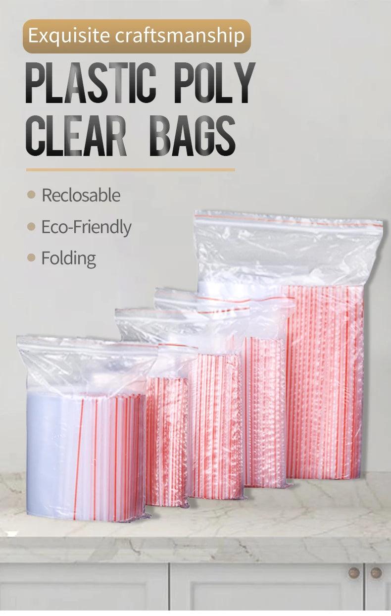 100pcs/pack Small Zip Lock Plastic Bag Reclosable Transparent Bag Shoe Bag Vacuum Bag Poly Clear Bags Thickness 0.05mm - petguardiansupplies