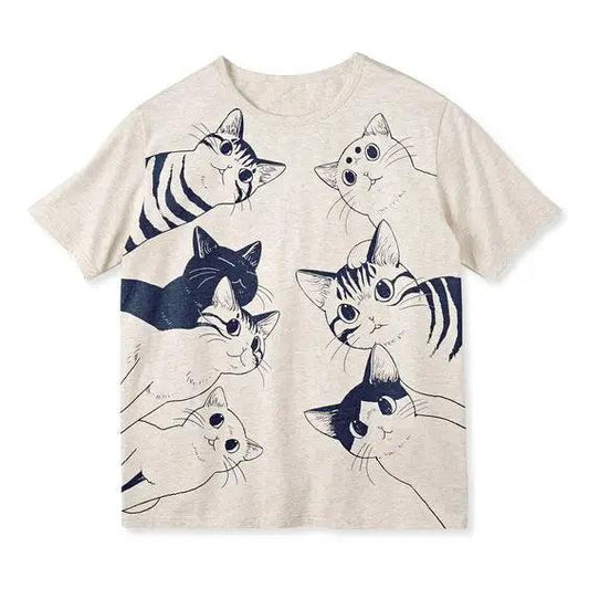 Retro Summer Hip Hop Harajuku Vintage Cat Print Oversized T Shirt Street Short Sleeve Casual Female T-shirts Y2k Punk Clothes - petguardiansupplies