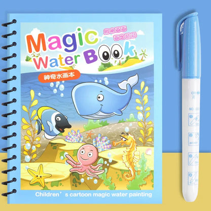 Children Early Education Toys Magical Book with Pen Water Drawing Montessori Toys Gift Reusable Coloring Book Magic Drawing Book - petguardiansupplies