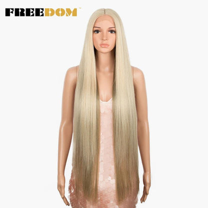 FREEDOM Synthetic Lace Front Wigs For Women Super Long 38Inch Ombre Blonde Highlight Ginger Straight Lace Wigs Cosplay Wigs - petguardiansupplies