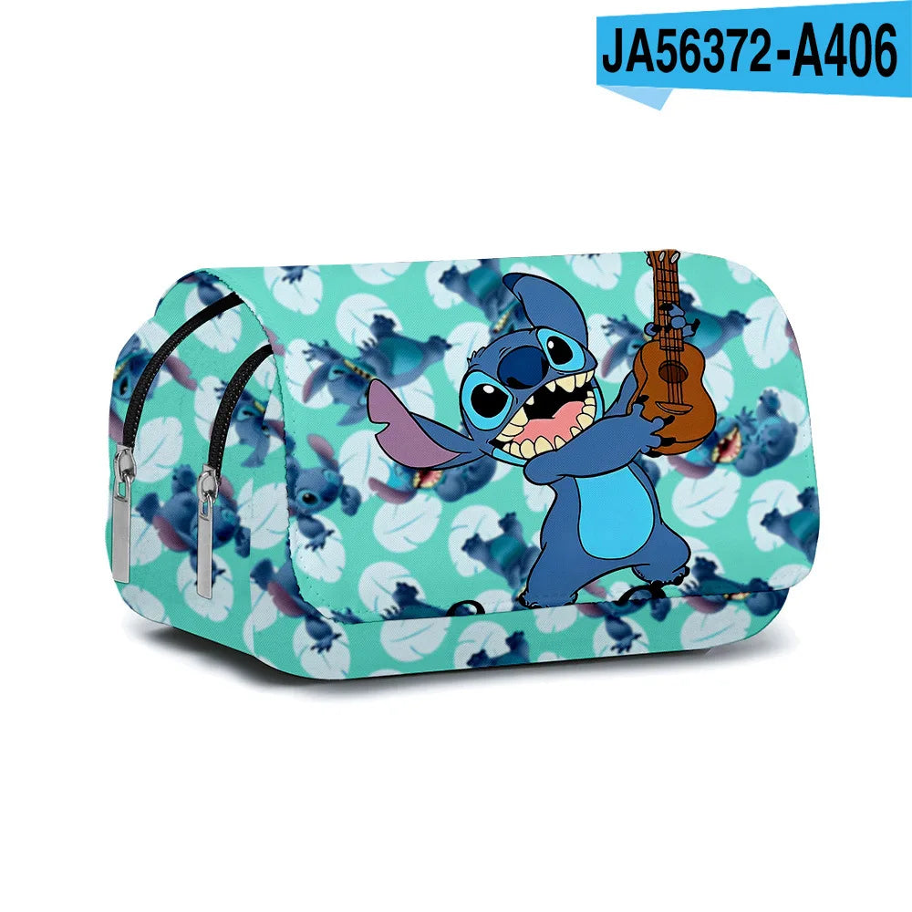 BANDAI Stitch Fully Printed Flap Pen Bag Stationery Box Cartoon Large Capacity Pencil Case Cute Anime Bags Student School Bag - petguardiansupplies